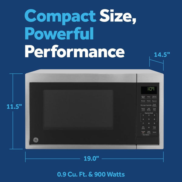 GE Countertop Microwave Oven, Compact 0.9 Cubic Ft., 900-Watt Capacity, 7 Auto Cooking Settings, Child-Lock Technology, Kitchen Essentials for the Countertop, Dorm Room or Apartment, Stainless Steel | 7 Convenience Cook Settings, One-Touch Controls, Child Lock Technology, Glass Turntable, for Kitchen, Dorm, Office, Apartment2