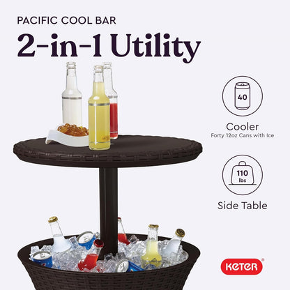 Keter Pacific Cool Bar Outdoor Patio Furniture and Hot Tub Side Table with 7.5 Gallon Beer and Wine Cooler, Espresso Brown6