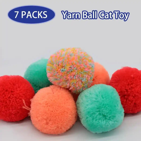 14-Pack Cat Toys Balls - No Bells Quiet Interactive Toys, Soft Pom Poms & Sparkle Balls for Kittens & Adult Cats, Safe for Batting Chasing (7 Sparkle Fuzzy Balls+ 7 Yarn Balls)3