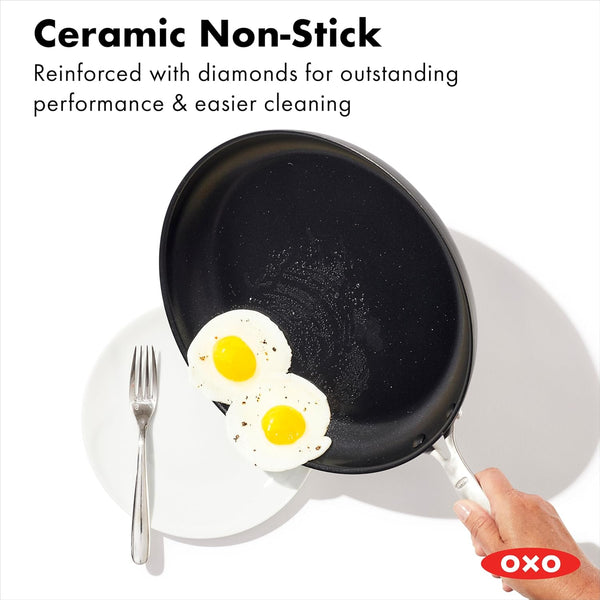 OXO Enhanced 12" Frying Pan Skillet, Pfas-Free Ceramic Nonstick, Durable Hard Anodized Cookware, Scratch Resistant, Stainless Steel Handle, Good Grips, Dishwasher & Oven Safe, Black2