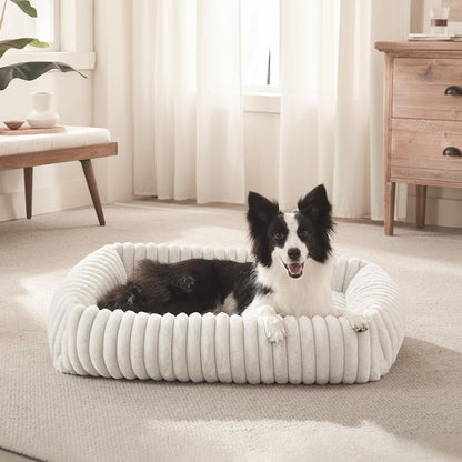 FURTIME Dog Bed for Small Dogs, Cat Beds for Indoor Cats Washable, Orthopedic Rectangle Soft Calming Puppy Bed with Removable Cover, Durable Pet Cuddler with Anti-Slip Bottom, Grey, S (20"X19"X6")17