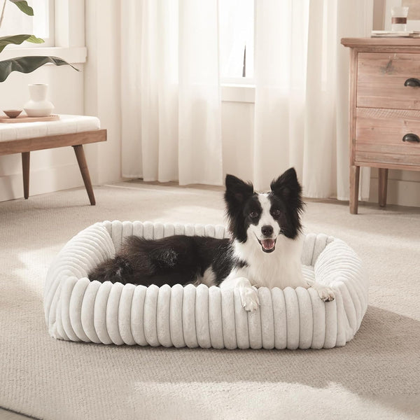 FURTIME Dog Bed for Small Dogs, Cat Beds for Indoor Cats Washable, Orthopedic Rectangle Soft Calming Puppy Bed with Removable Cover, Durable Pet Cuddler with Anti-Slip Bottom, Grey, S (20"X19"X6")17