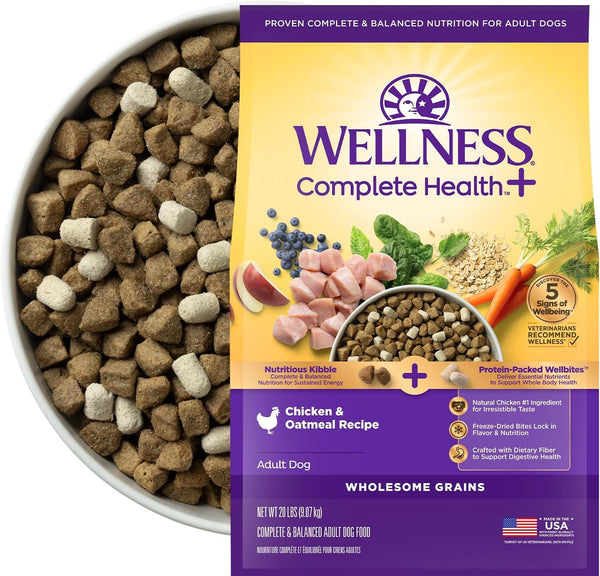 Wellness Complete Health+ Adult Dry Dog Food with Freeze Dried Wellbites, Wholesome Grain Kibble+, Natural, Chicken and Oatmeal Recipe, 4 Lb Bag14