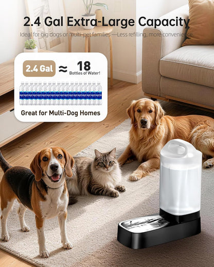 Automatic Dog Water Bowl Dispenser - 2.4 Gallon Gravity Pet Water Dispenser with 304 Stainless Steel Bowl, Dog Auto Feeders Bowls Self Waterer, Easy-Carry Handle for Large Dogs & Cats, Multi-Pet Home2