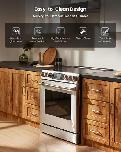 RES30552 Stainless Steel 30" Slide-In Electric Range with True Convection and Air Fry, 5-Burner Stove, 5.7 Cu. Ft. Oven, Self-Cleaning Mode, Freshbake Feature, and Easy-Touch Controls7