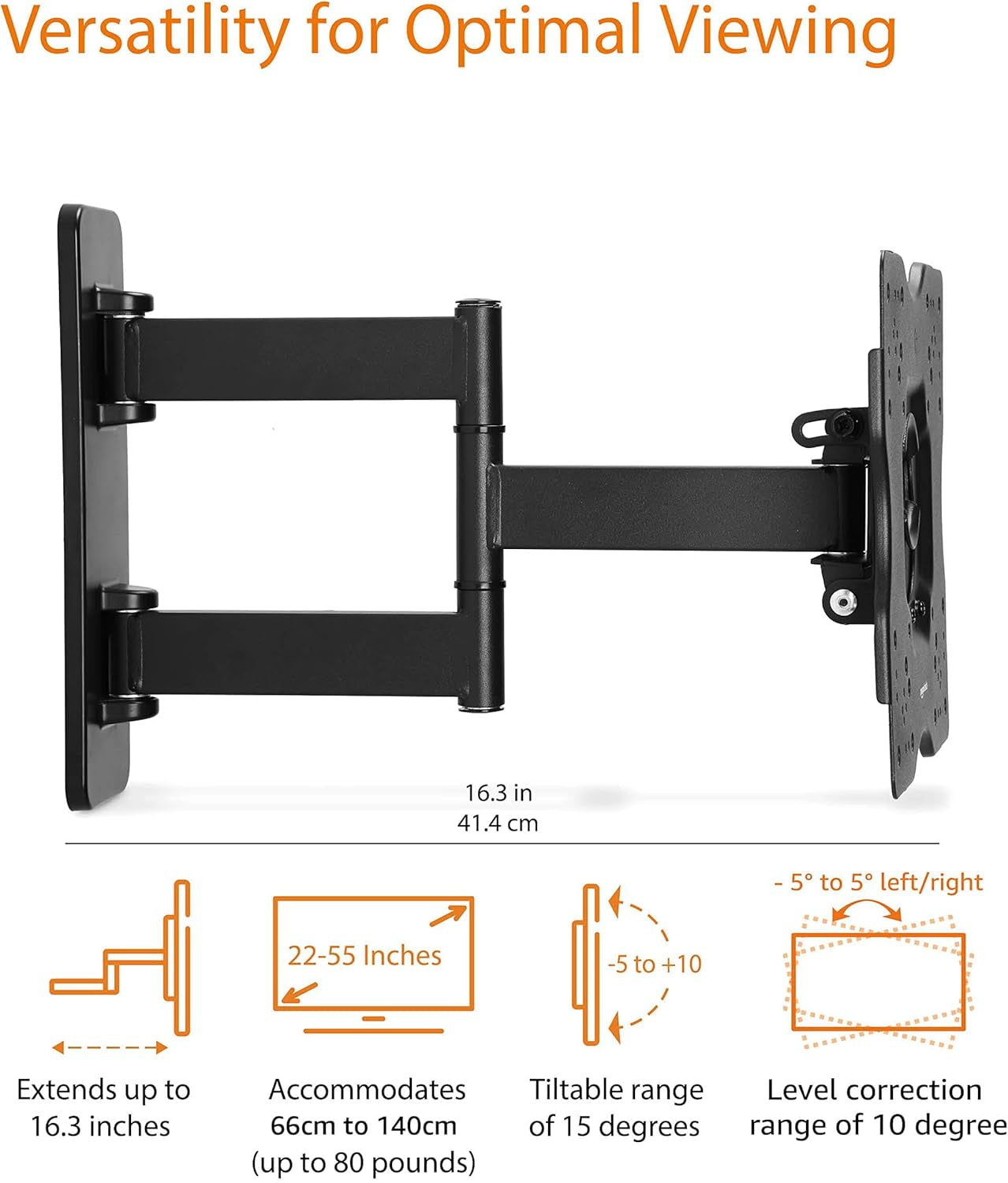 full-motion-articulating-tv-wall-mount-with-swivel-and-tilt-for-26-to-55-tvs-and-flat-panels-up-to-80-lbs-vesa-compatible-single-stud-black