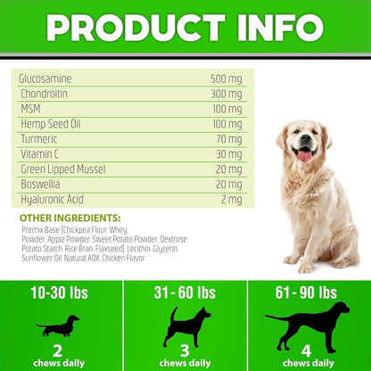 Hemp Hip and Joint Supplement for Dogs - Glucosamine for Dogs - 170 Dog Joint Pain Relief Treats - Chondroitin, Hemp Oil, MSM - Mobility & Flexibility Support - Advanced Care Health - Made in USA7