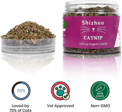 Catnip for Cats with Leaves and Flower Seeds 100% Natural and Organic Catnip Premium Cat Nip for Cats & Kittens Used as a Snack or Refillable Catnip Treats for Cats (1/2 Cup)6