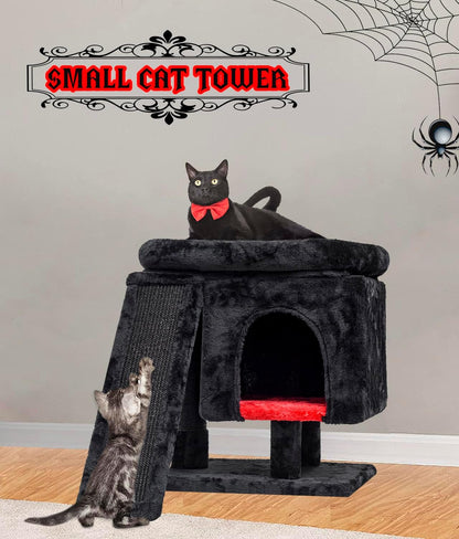 SYANDLVY Gothic Cat Tree with Coffin Bed for Indoor Cats, Cat Tower with Scratching Post, Modern Activity House for Large Cats, Condo with Board, Kittens Cave4