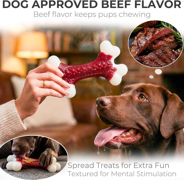 Kseroo Tough Dog Chew Toys for Aggressive Chewers 20-90Lbs, Beef Flavored | Beef Flavored Rock-Hard Nylon Bone, Discourages Destructive Chewing, Teeth Cleaning Textured, for Medium & Large Breeds4