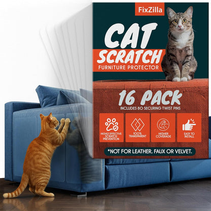 Fixzilla anti Cat Scratch Furniture Protector, 10-Pack Couch Protector from Cat Claws - Heavy-Duty, Easy-To-Apply Scratching Deterrent and Shield for Sofa Corners, Walls, Doors- with 50 Twist Pins12