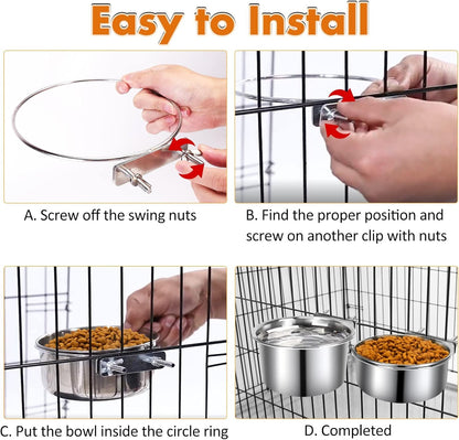Dog Crate Water Bowl, 2 Pcs Stainless Steel Large Dog Bowls 40Oz & 60Oz, Durable Anti-Spill Pet Metal Bowls for Cage Kennel Crate, Hanging Water/Food Bowl for Medium & Large Dogs6