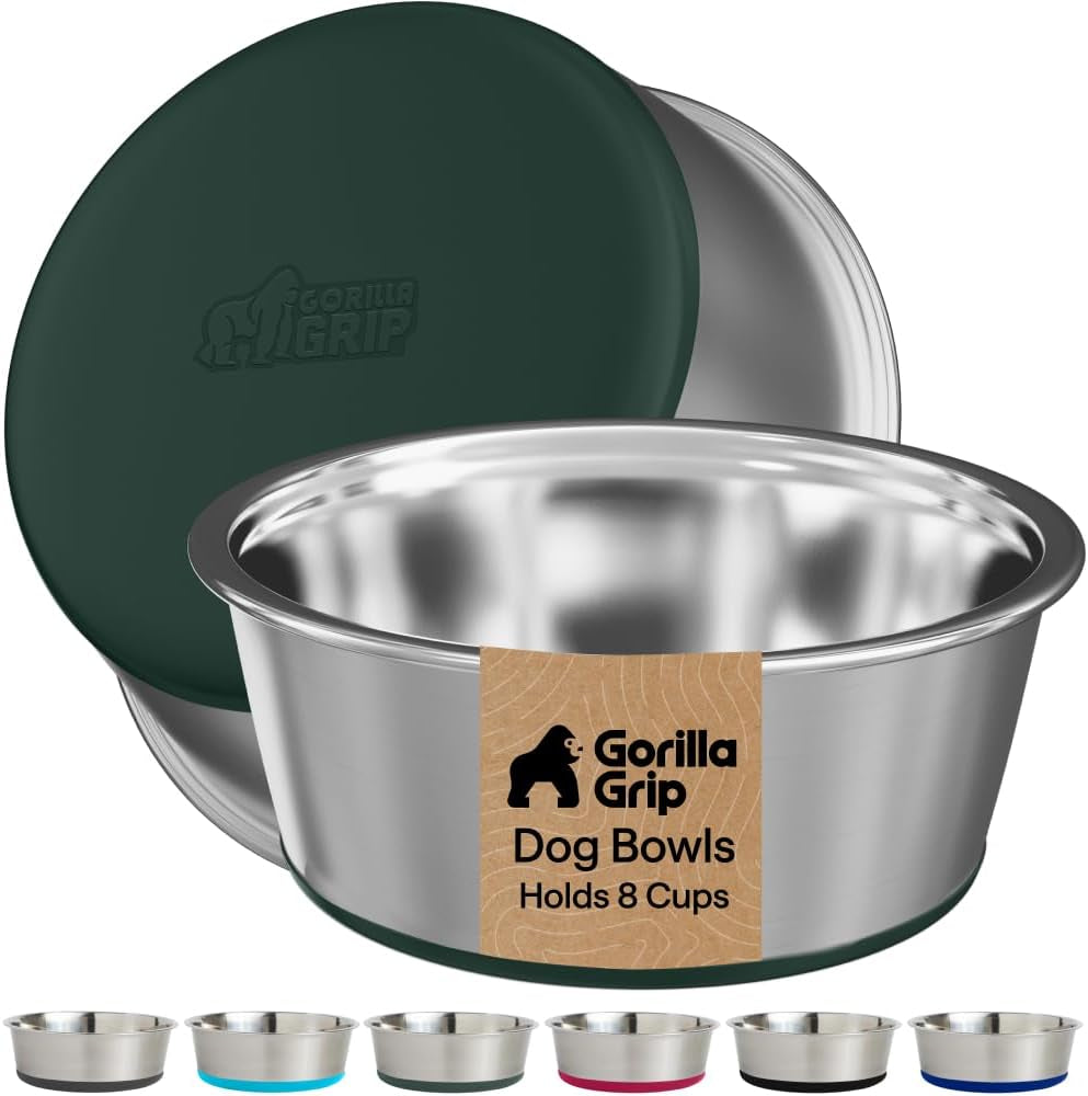 gorilla-grip-dog-bowls-food-grade-304-stainless-steel-holds-2-us-cups-each-16-fl-oz-food-and-water-bowl-for-feeding-dogs-and-cats-dishwasher-safe-rust-resistant-bpa-free-rubber-base-2-set-black
