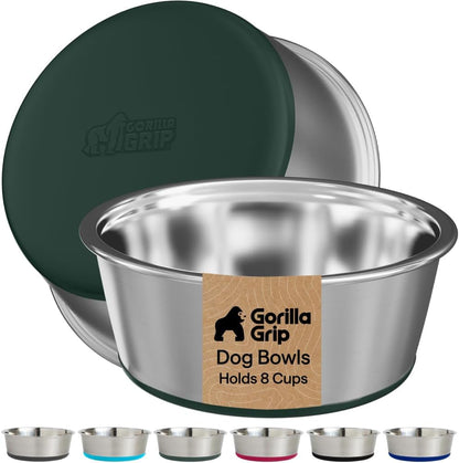 GORILLA GRIP Dog Bowls, Food Grade 304 Stainless Steel, Holds 2 US Cups Each (16 Fl Oz) Food and Water Bowl for Feeding Dogs and Cats, Dishwasher Safe, Rust Resistant BPA Free Rubber Base, 2 Set Black36