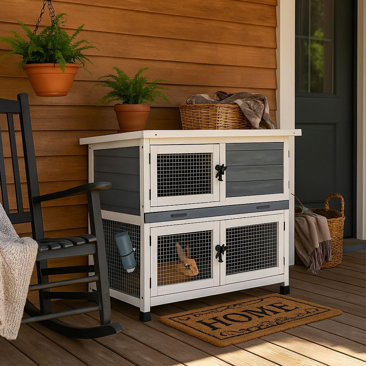 2-story-solid-wood-rabbit-bunny-hutch-with-2-large-main-rooms-indoor-outdoor-rabbit-house-guinea-pig-cage-pet-house-for-small-animals-with-ventilation-door-removable-tray-waterproof-roof-grey