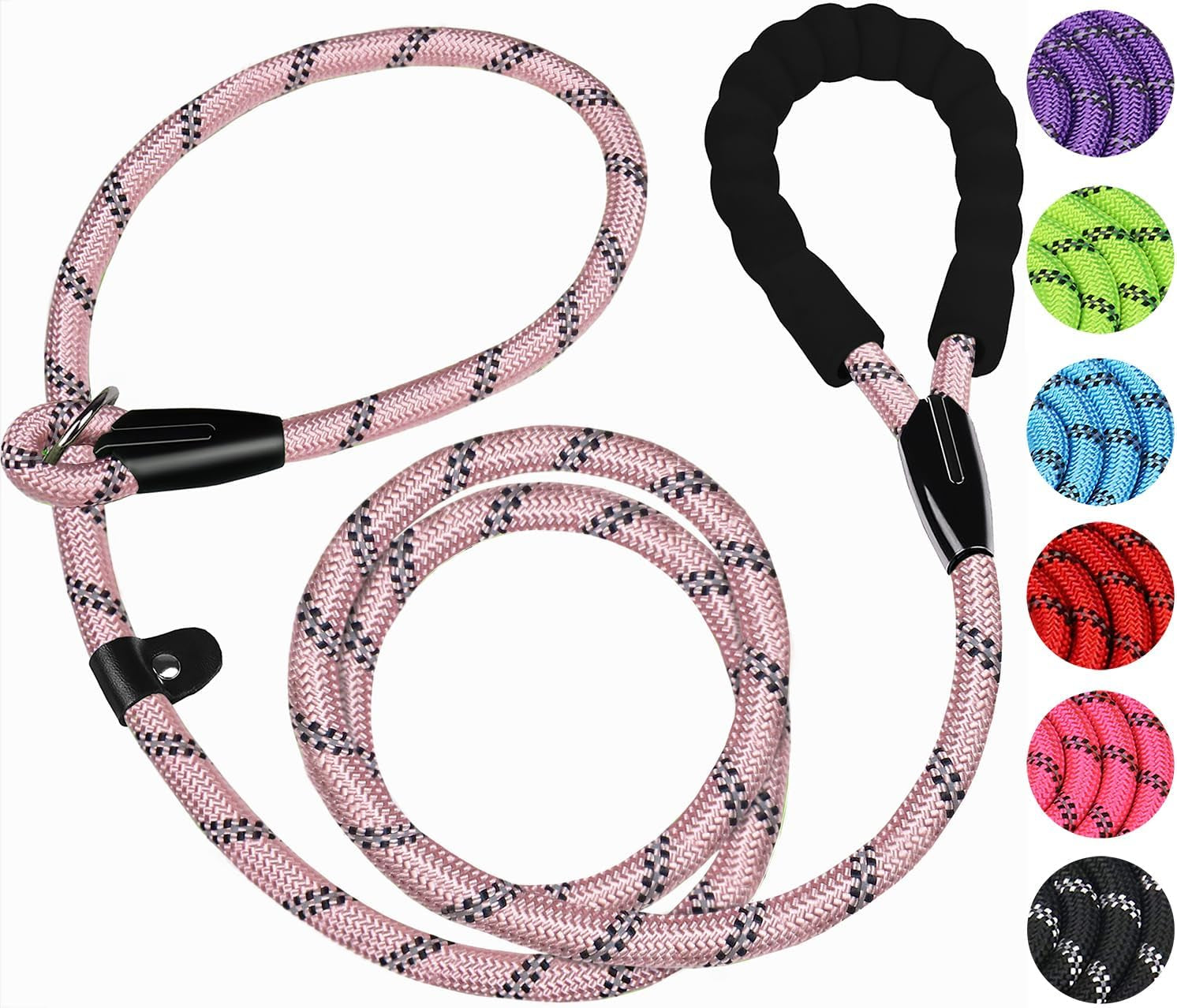 dog-leash-6-ft-heavy-duty-dog-leashes-durable-premium-quality-strong-rope-slip-leash-with-comfortable-padded-handle-and-highly-reflective-threads-for-small-medium-and-large-dogs-black