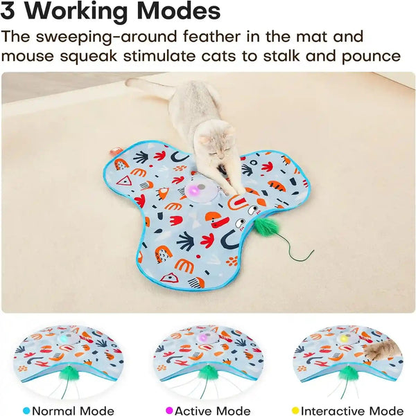 Potaroma Hide and Seek Interactive Cat Toys | Moving Concealed Wand Feather, Automatic Chargeable Indoor Kitten Exercise Kicker, Mouse Squeaky, Floral Cover3
