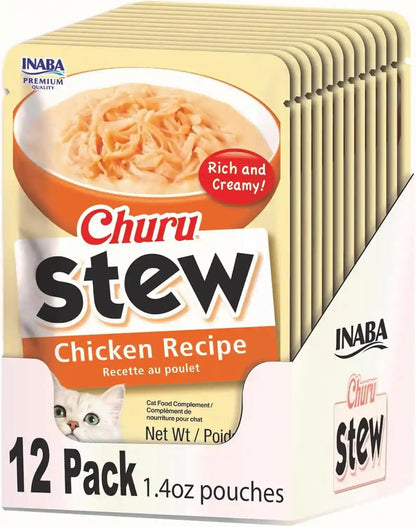 INABA Churu Stew for Cats, Creamy Purée Side Dish Pouch, 1.05 Oz Pouches, 15 Pouches Total, Chicken Variety18