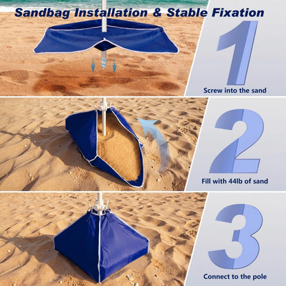 8FT Large Beach Umbrella with Wind Resistance Sand Anchor Sand Bag, Portable Outdoor Umbrella with UPF50+ UV Protection, Tilt Sun Shelter for Beach, Patio, Yard4