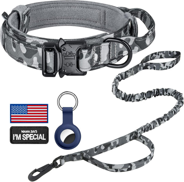 DAGANXI Tactical Dog Collar, Adjustable Military Training Nylon Dog Collar with Control Handle and Heavy Metal Buckle for Medium and Large Dogs, with Patches and Airtags Case (L, Black)32