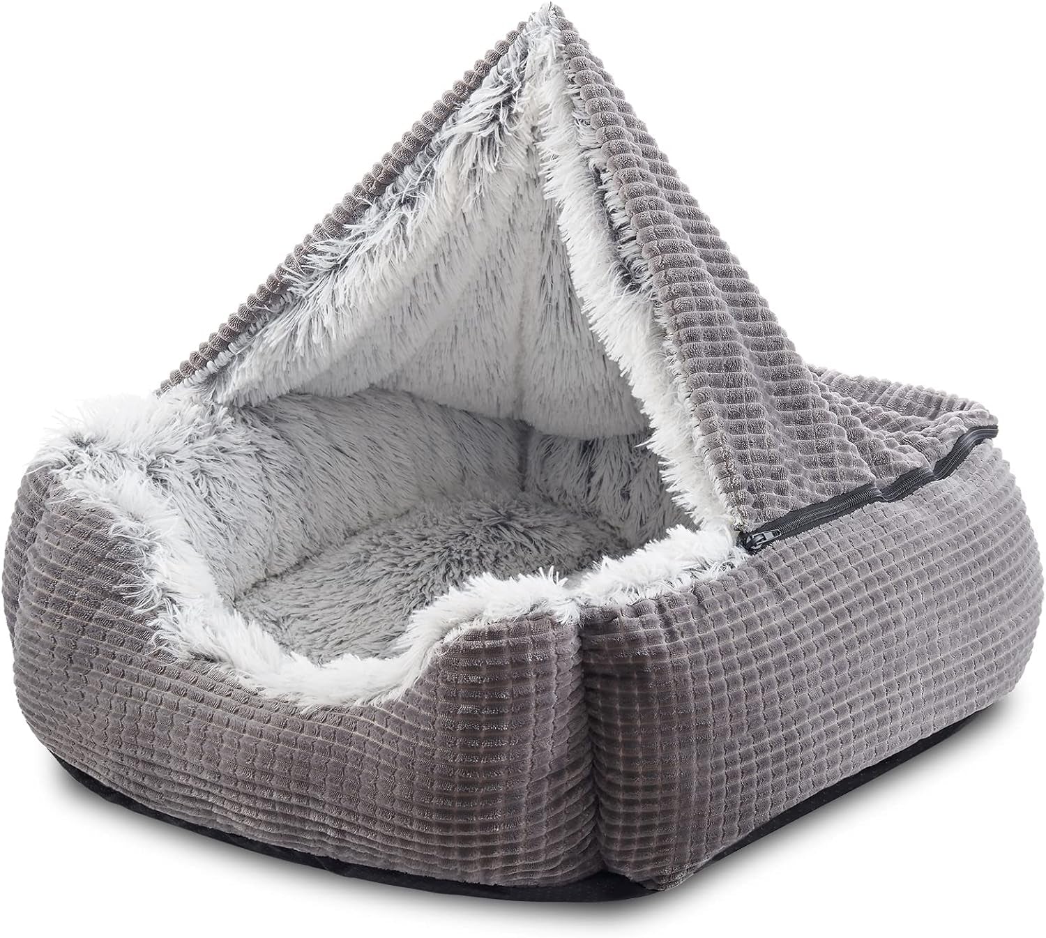 mixjoy-dog-beds-for-small-dogs-rectangle-cave-hooded-blanket-puppy-bed-luxury-orthopedic-cat-beds-for-indoor-cats-warmth-and-machine-washable-20-inches-grey