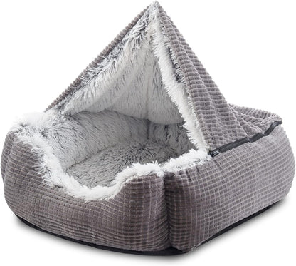 MIXJOY Dog Beds for Small Dogs, Rectangle Cave Hooded Blanket Puppy Bed, Luxury Orthopedic Cat Beds for Indoor Cats, Warmth and Machine Washable (20 Inches, Grey)10