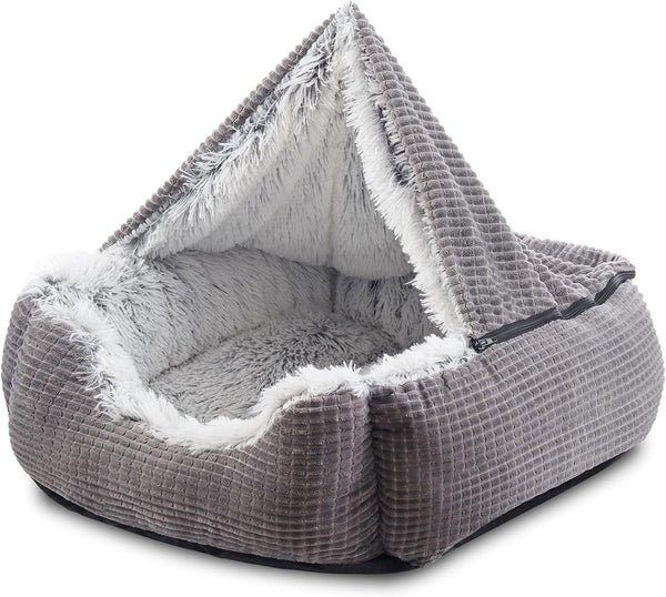 MIXJOY Dog Beds for Small Dogs, Rectangle Cave Hooded Blanket Puppy Bed, Luxury Orthopedic Cat Beds for Indoor Cats, Warmth and Machine Washable (20 Inches, Grey)10