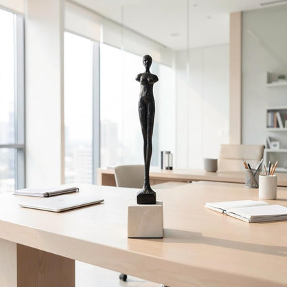 Giacometti Style Standing Man & Woman Abstract Armless Sculpture – Handcrafted Metal Art Statue with Marble Base – Modern Home Decor & Collector’S Gift (18.5" Female Bronze)2