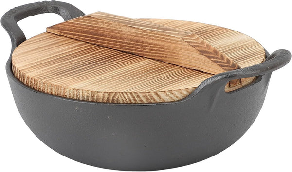 Cast Iron Wok Pan 14 Inch Pre Seasoned Flat Bottom Stir Fry Skillet with Wooden Lid and Handle Oven Safe for Asian Cooking Stir Fry Soup and Stew (25Cm)5