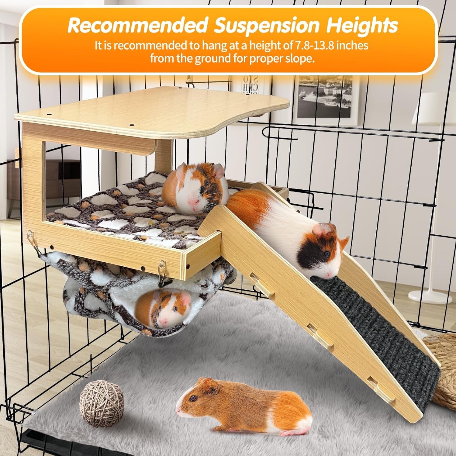 guinea-pig-hideout-natural-wood-removable-guinea-pig-bed-small-animal-habitat-with-hanging-hammock-staircase-cushion-suitable-for-small-animals-to-hide-rest-play