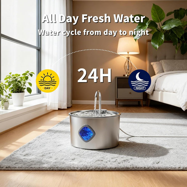 Cat Water Fountain Stainless Steel: 108Oz/3.2L Cat Fountain for Drinking - Pet Water Fountains for Cats Indoor - Cat Water Bowl Dispenser - Pets Feeding & Watering Supplies - Water Level Window3