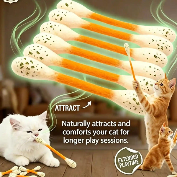 6 PCS Swabs Cat Toys with Catnip,Cat Qtip Toy,Cotton Swabs Cat Toys with Catnip,Durable for Chew,Interactive Kitty Kick Sticks for Cat Lovers Gift,Sturdy Teething Chew Toy (Colorful)6