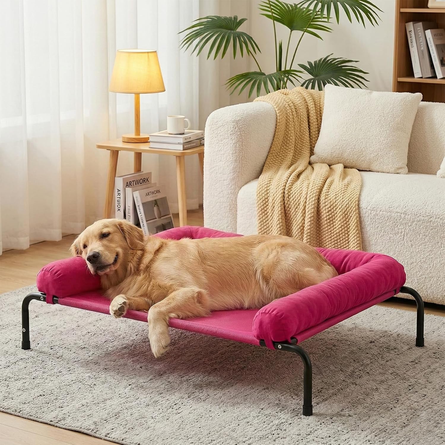 western-home-cooling-elevated-dog-bed-for-large-dogs-portable-indoor-outdoor-raised-dog-bed-with-breathable-mesh-chew-proof-pet-hammock-cots-with-removable-and-waterproof-bolsters