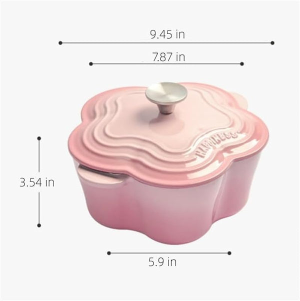 Enameled Cast Iron Dutch Oven Floral-Shaped Pot with Lid, Dual Handles, Works on All Stovetops, Oven Safe to 500°F, 2.5 Quart, Pink3