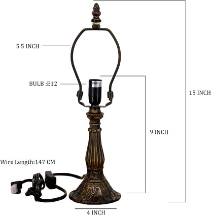 Table Lamp Base Replacement Only(B (4 H 15 Inch)) | Fit for 6, 8, 10 Inch Tiffany Style Stained Glass Lampshade, Dark Bronze Finish,Resin, Push Switch on Cord2