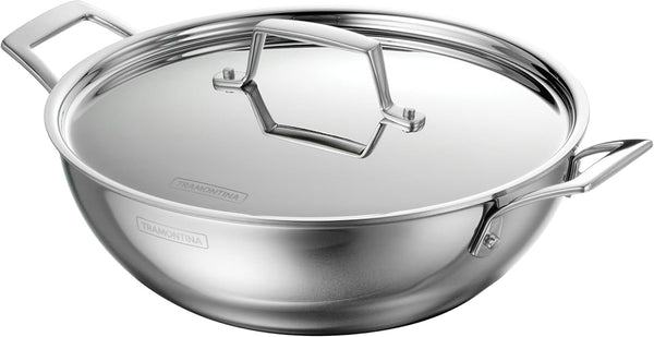 Utsava 4-Quart Tri-Ply Clad Stainless Steel Kadai with Lid | Large Kadhai Pot for Indian Cooking1