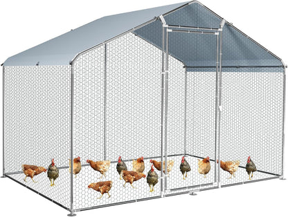 Large Metal Chicken Coop round Top Upgrade Tri-Supporting Wire Mesh Chicken Run,Chicken Pen with Water-Resident and Anti-Uv Cover,Duck Rabbit House Outdoor (6.6'L X 9'W X 6.5'H)1