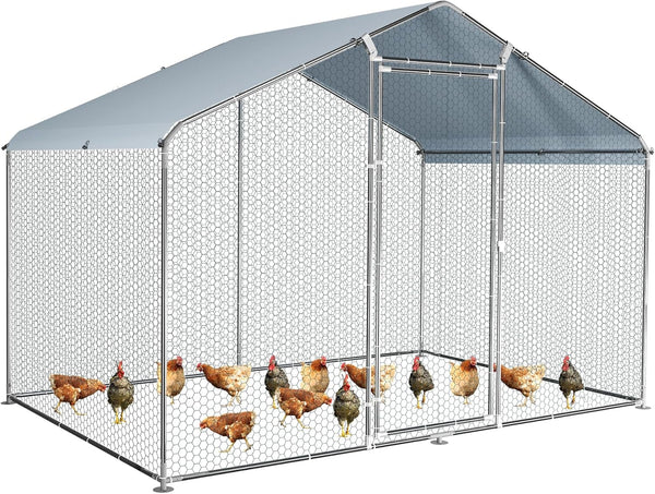 Large Metal Chicken Coop round Top Upgrade Tri-Supporting Wire Mesh Chicken Run,Chicken Pen with Water-Resident and Anti-Uv Cover,Duck Rabbit House Outdoor (6.6'L X 9'W X 6.5'H)1