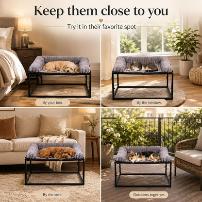 Adjustable Bedside Dog Bed for Medium Dogs, Elevated Co-Sleeper Dog Bed with Reinforced Metal Frame, Thick Supportive Cushion Mattress & Washable Cover, Dog Bedside Sleeper for Dogs & Cats7
