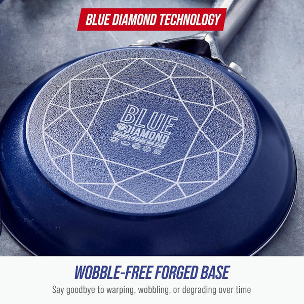 14 Piece Cookware Set, Diamond Infused PFAS & Pfoa-Free Ceramic Nonstick Pots and Pans, Durable, Non Toxic, Metal Utensil Safe & Scratch Resistant, Dishwasher & Oven Safe, Blue | Pfas-Free Diamond Infused Ceramic Nonstick, Metal Utensil Safe, Dishwasher & Oven Safe to 600F, Skillets, Sauce, Stockpot8