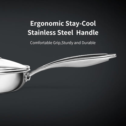 Frying Pan Set(8+10+11.5Inch) Tri-Ply Stainless Steel Frying Pan,Whole-Clad No Coatings Skillet with Stay-Cool Handle for Cooking,Dishwasher and Oven Safe,Induction Cookware Sets6