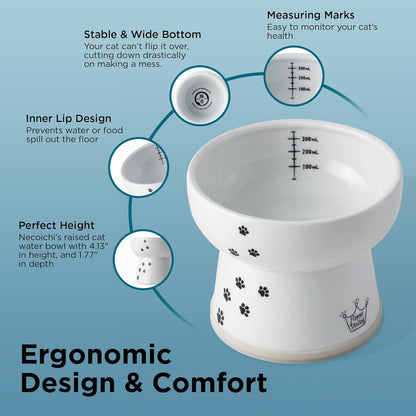 NECOICHI Raised Cat Water Bowl, Elevated, with Measurement Lines, Dishwasher and Microwave Safe (Cat, Extra Tall) White4