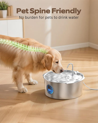 Pet Water Fountain for Large Dogs: Metal Dog Water Fountain - Silent Big Cat Fountains for Drinking - 3.2G/406Oz/12L Water Fountain Dog Bowl inside - GROOKPET Fountains with 6 Filters + 3 Sponges7