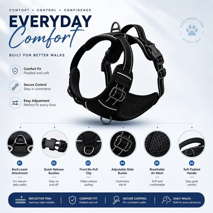 No Pull Dog Harness, Large Black Tactical Vest Harness, Heavy Duty 900D Nylon Reflective Pet Harness with Front & Back Control Handles, Adjustable Padded Vest for Large Dogs German Shepherd3