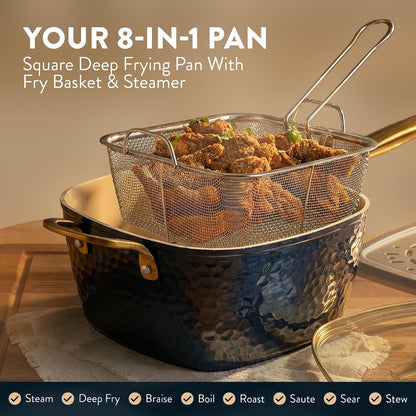 Hammered 20Pcs Ceramic Cookware Set, Induction Pots and Pans Set Non Stick with Deep Fry Pan, Steamer, & Bakeware, Non Toxic PFOA PFOS Free, Oven & Dishwasher Safe4