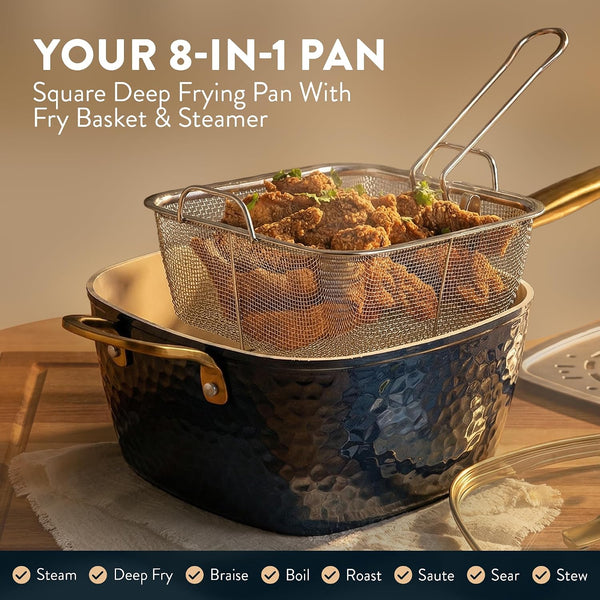 Hammered 20Pcs Ceramic Cookware Set, Induction Pots and Pans Set Non Stick with Deep Fry Pan, Steamer, & Bakeware, Non Toxic PFOA PFOS Free, Oven & Dishwasher Safe4