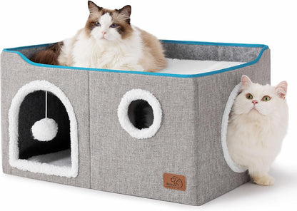 Bedsure Cat House Bed for Indoor Cats with Fluffy Ball and Scratch Pad,Grey | 16.5X16.5X13 In,Large Cat Cave for Multiple Pets,Foldable Cat Hideway Cube for Sleeping Kitten21