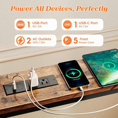 102 Inch Sofa Table with 2 Power Outlets and USB-C Ports | 5.9 Inch Narrow Console Table with Storage, Extra-Long, for Entryway Hallway Couch behind Sofa, Small Spaces, Rustic Brown5