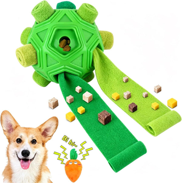 Dog Snuffle Ball-Interactive Puzzle Dog Toys Encourage Natural Foraging Skills Slow Feeder for Training and Stress Relief, Cloth Strip Hiding Food Dog Toys with Squeaky Carrot Toy for Any Size11