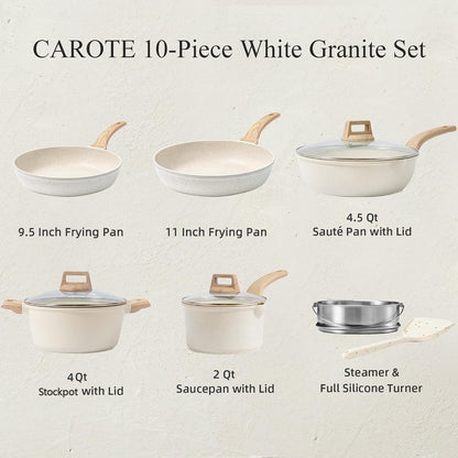 Nonstick Pots and Pans Set, Cookware Sets, 10Pcs | Induction Kitchen Set, Durable Coating, Easy Clean, Fit All Stovetops, Even Heating, Stay Cool Handle, with Steamer2